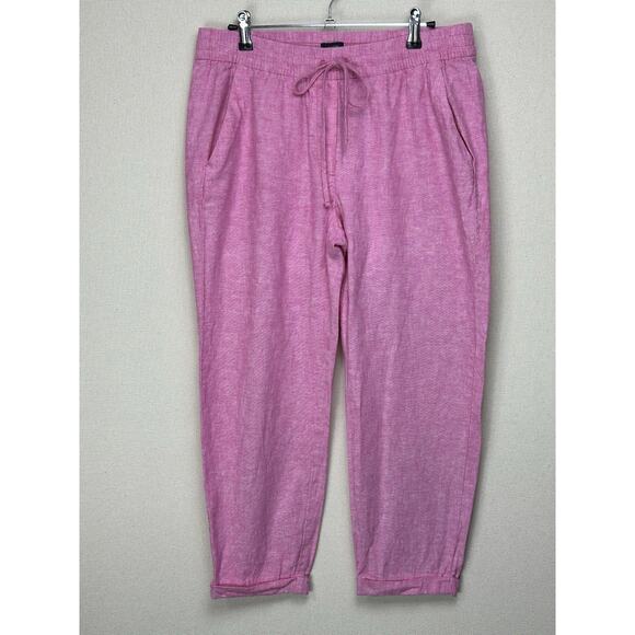 J. Crew Women's Size 10 Linen Cotton Blend Drawstring Pants Pink Cuffed Ankle - Picture 1 of 12